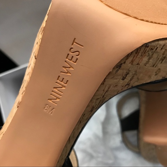 Nine West Elenny Black Leather/Cork Heels Size 8 - Picture 7 of 8